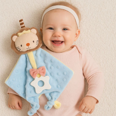 Doudou bebe animaux bleu
