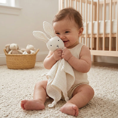 Doudou bebe pastel blanc