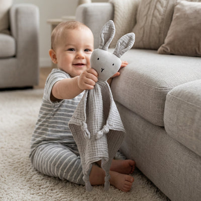 Doudou bebe pastel gris