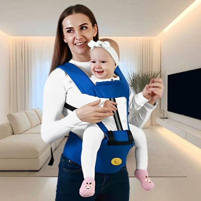 Porte bebe bleu ventral