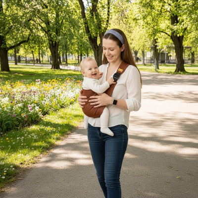 Echarpe de portage nature marron en coton pour bebe