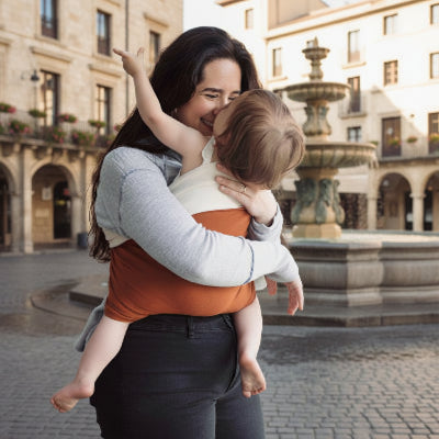 Echarpe de portage souple terracotta extensible pour bebe