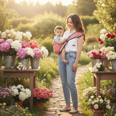 Porte bebe evolutif rose maman jardin de fleurs